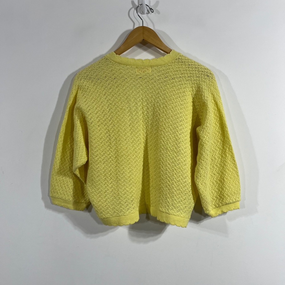 VTG Y2K Yellow Orlon Cottagecore Boho Bolero Knit Open Front Cardigan Cropped XL - Picture 4 of 8